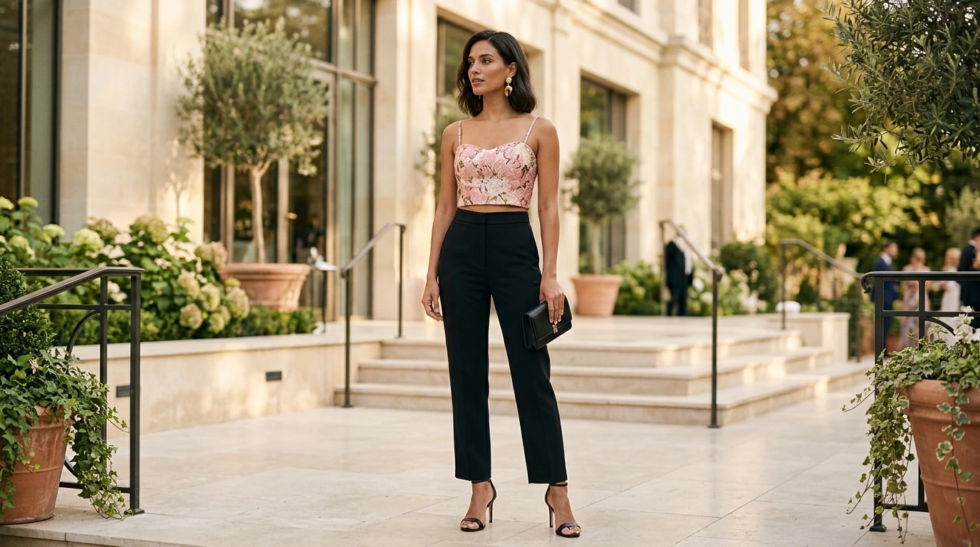How to Style a Pink Floral Brocade Crop Top